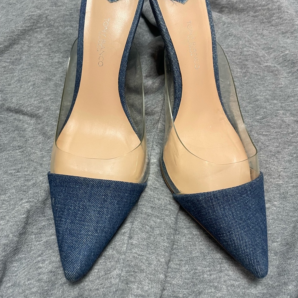 Tony Bianco Denim Pointed-Toe Clear Panel Pumps size 6
